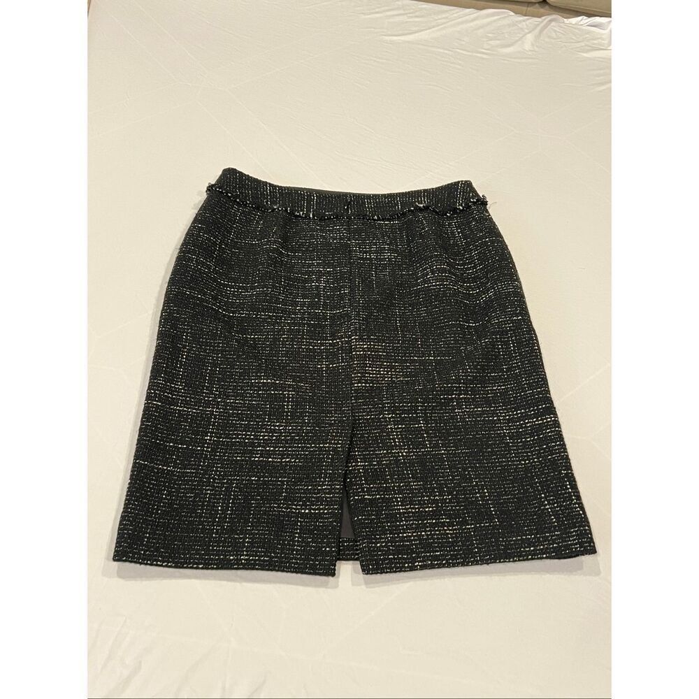 Ann Taylor Women's Marled Woven Fringe Wool Blend Pencil Skirt Black Size 4 - Picture 2 of 6